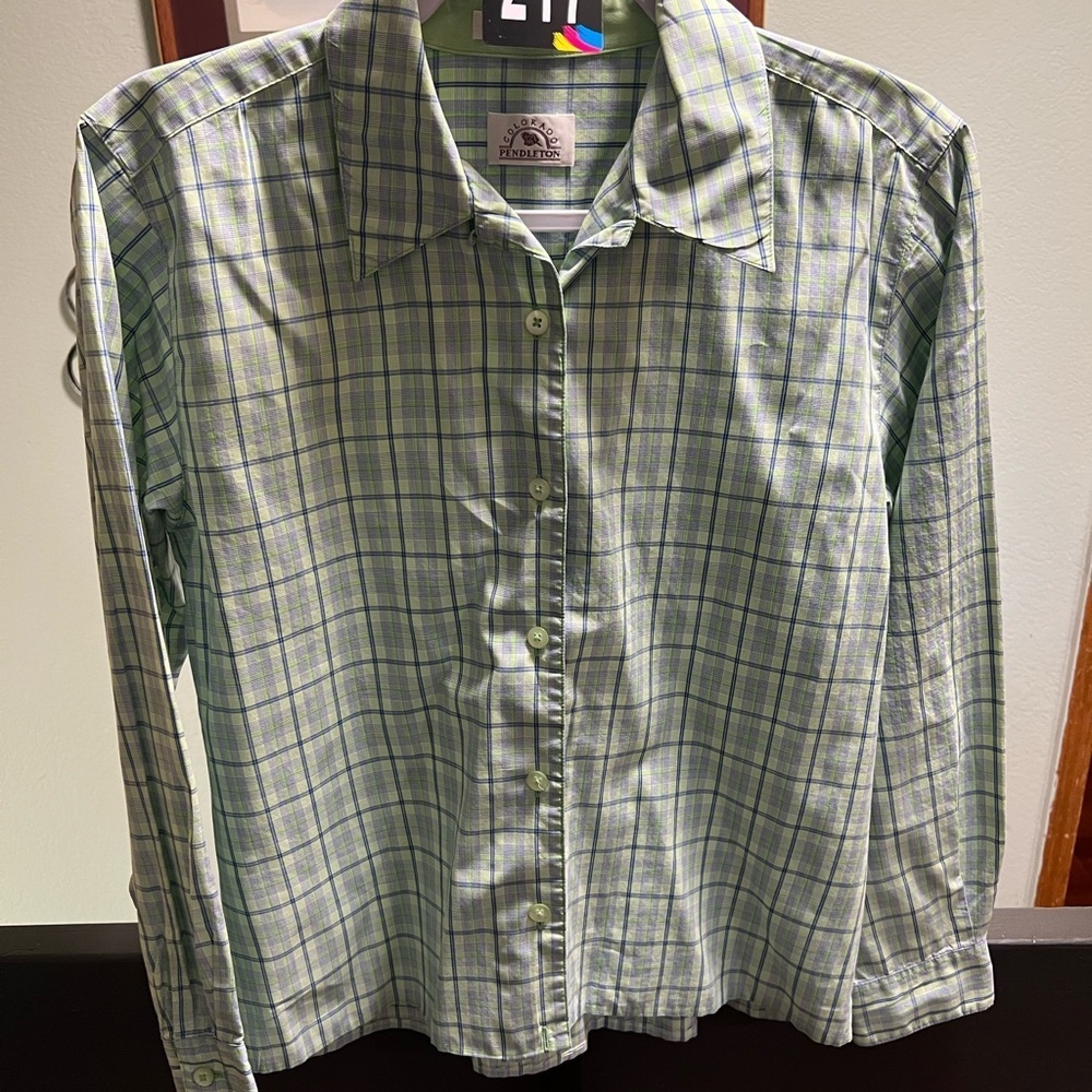 Pendleton Green Plaid Women's Button Down Shirt #217DO